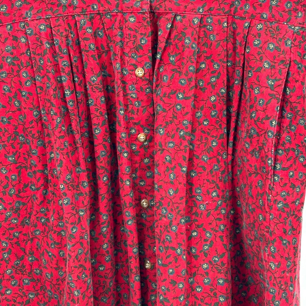 Eddie Bauer Corduroy Dress Women M Petite Red Floral Midi Prairie Cottagecore - Picture 8 of 12